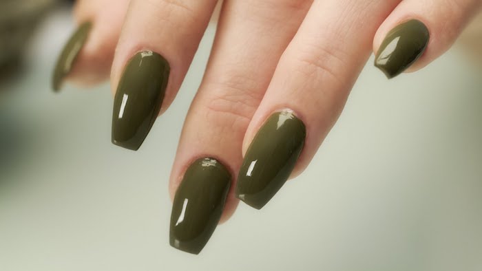 6. Olive Green and Glitter Coffin Nails - wide 4