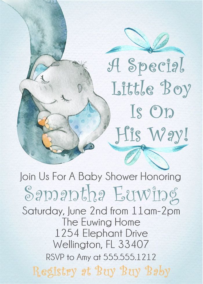 a special little boy is on his way, baby shower decoration ideas, invitation card, little grey elephant