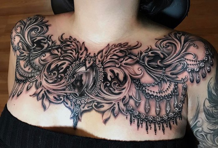 Girly Chest Tattoo Ideas - elegant arts tattoo