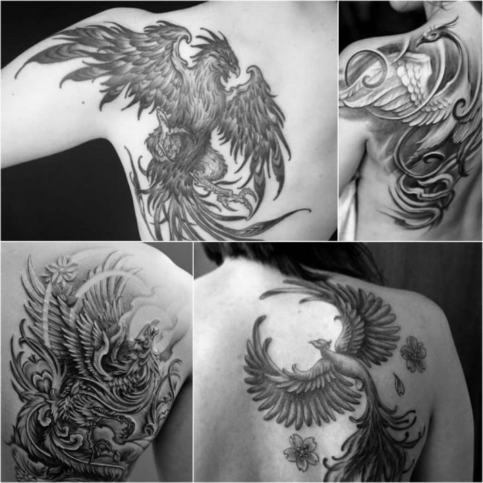 phoenix rising, shoulder tattoos, side by side pictures, cool tattoos for guys