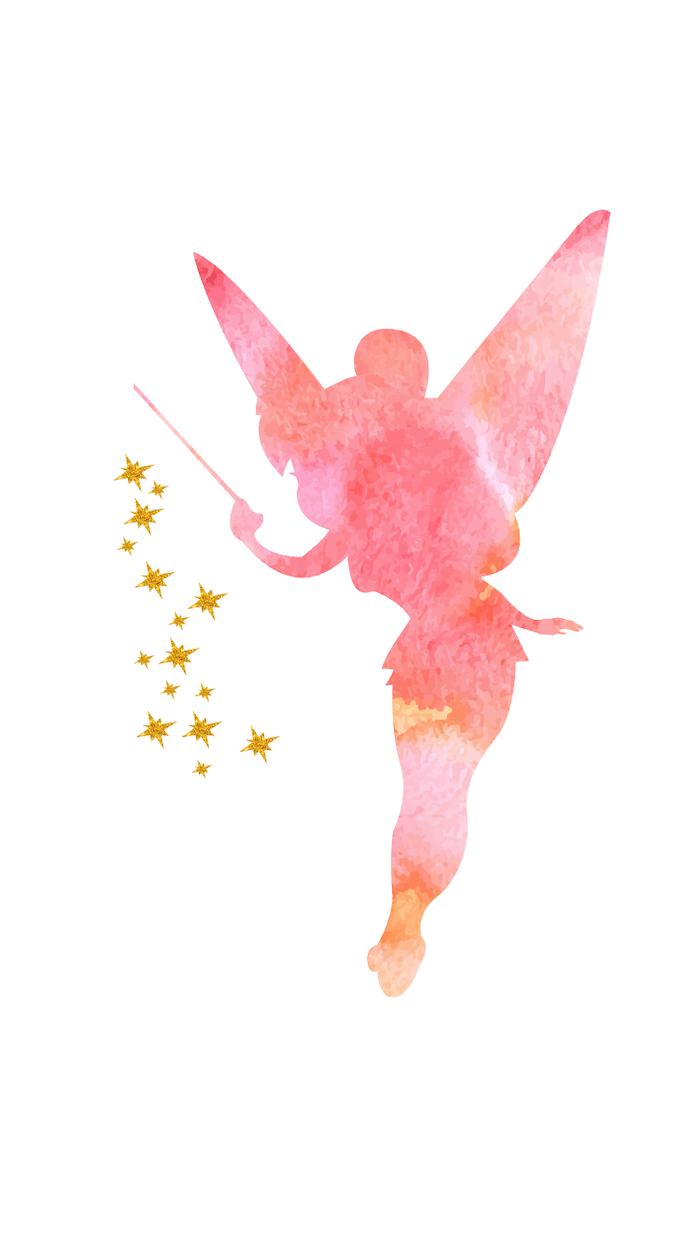 tinkerbell character, from peter pan, cute wallpapers for girls, pink outline, on a white background