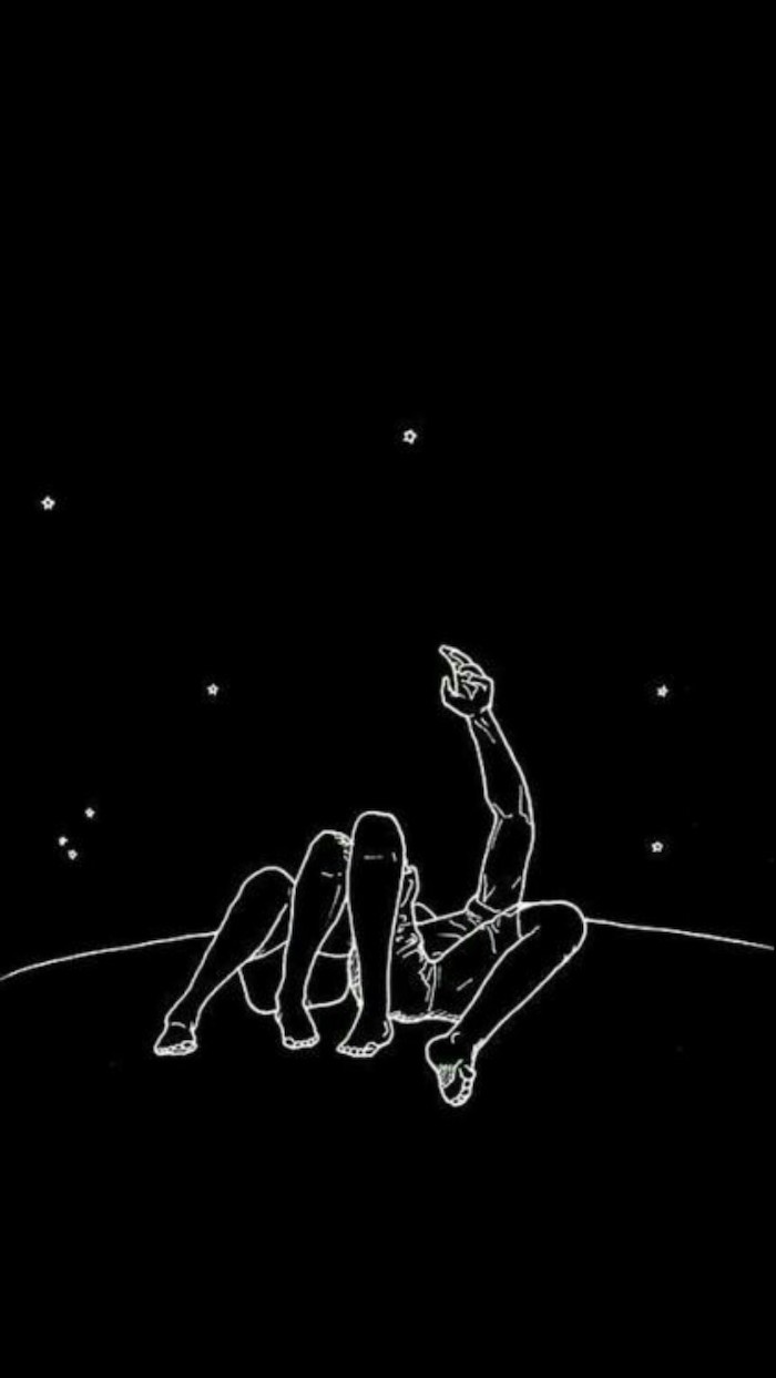 man and woman, laying next to each other, looking at the stars, wallpaper tumblr, black and white drawing
