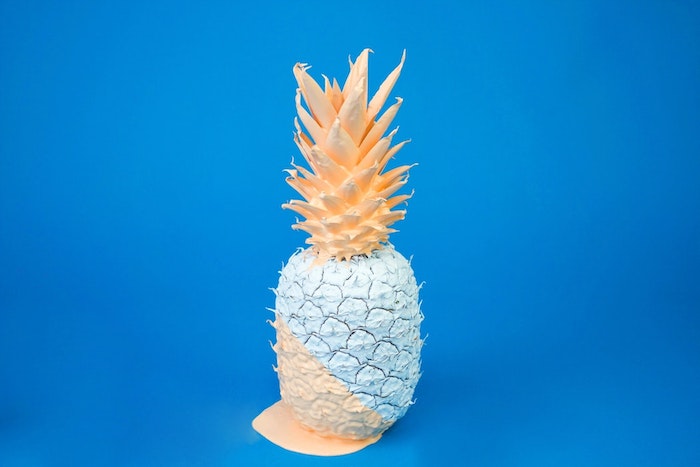 blue background, beach tumblr, orange and blue, painted pineapple