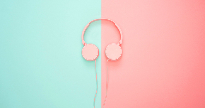 blue and orange background, orange headphones, pink background tumblr