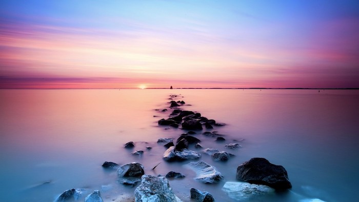 ocean landscape, rocks in the water, sun setting, black on white tumblr