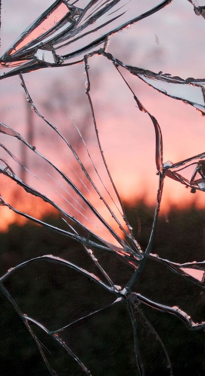 shattered glass, orange sunset, summer iphone wallpaper