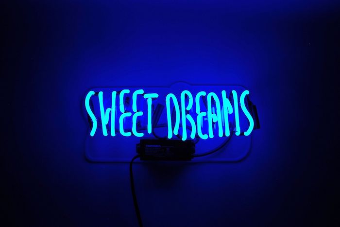 sweet dreams, neon sign, flower wallpaper tumblr, dark blue background
