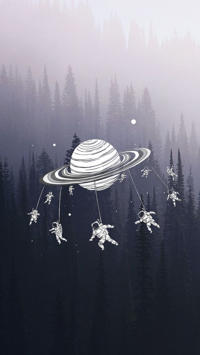 tall trees, surrounded by fog, tumblr screensavers, planet and astronauts drawing
