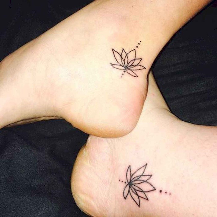 lotus flower, ankle tattoos, small friendship tattoos, black background