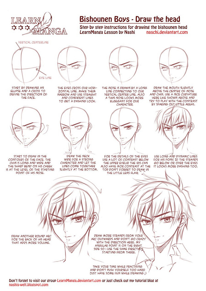 boy drawing, easy anime drawings, step by step tutorial, with explanation
