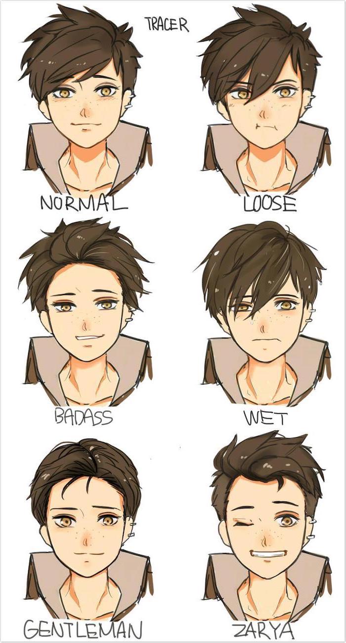 different hairstyles, different facial expressions, how to draw anime face, drawing tutorial