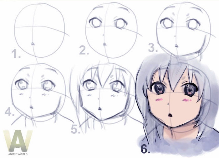 how to draw anime girl, step by step, drawing tutorial, white background