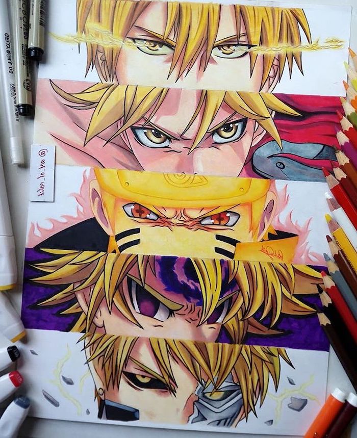 different anime characters, colourful drawing, anime face
