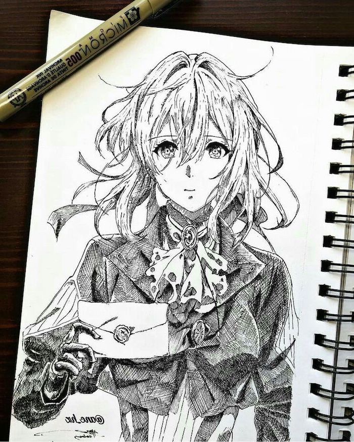 white notebook, how to draw manga, girl drawing, black and white, pencil sketch