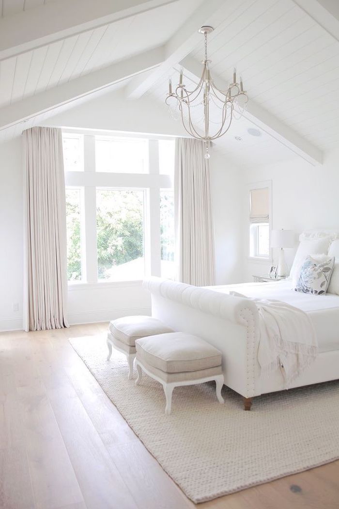 hanging chandelier, wooden floor, vault definition, white aesthetic, beige carpet, beige curtains