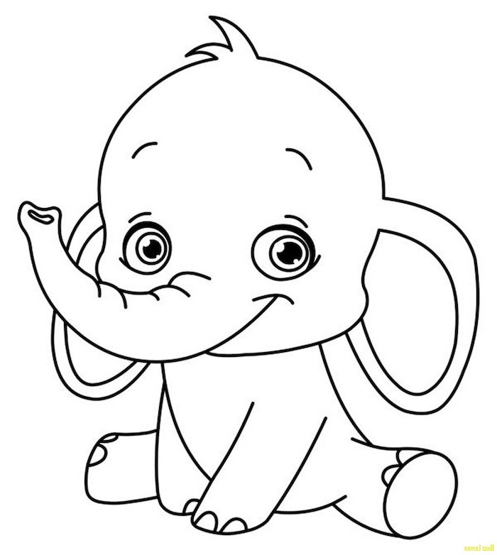 baby elephant dumbo, black and white drawing on white background, cute easy drawings, pencil sketch