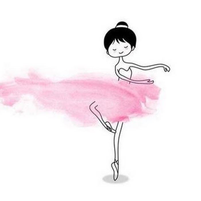 dancing ballerina, hair in a bun, pink watercolor skirt, easy pencil drawings, watercolor drawing on white background