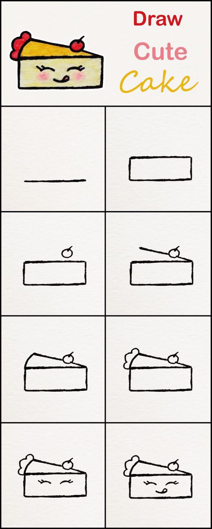 how to draw a cake slice, cool easy drawings, step by step diy tutorial, sketch on white background