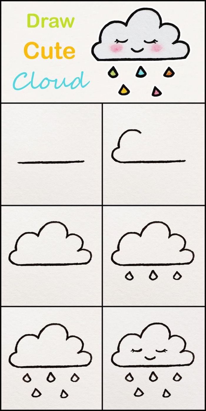 how to draw a cloud, step by step diy tutorial, cool easy drawings, photo collage on white background