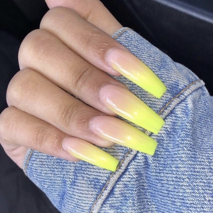 Coffin Neon Yellow And Black Nails Nail And Manicure Trends