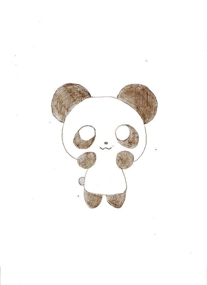 baby panda, black and white pencil sketch, white background, how to draw cute things