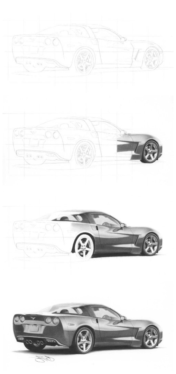 how to draw a car, step by step diy tutorial, cute animal drawings, photo collage, black and white pencil sketch