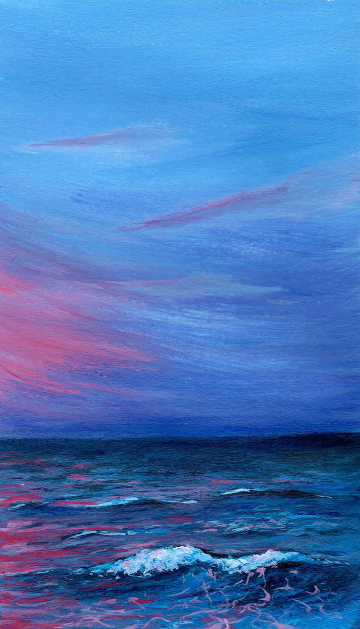 blue pink sunset over the ocean what to paint on a canvas ocean waves