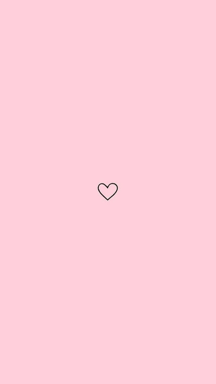 black outline of a heart, aesthetic lockscreen, pink background, pink aesthetic
