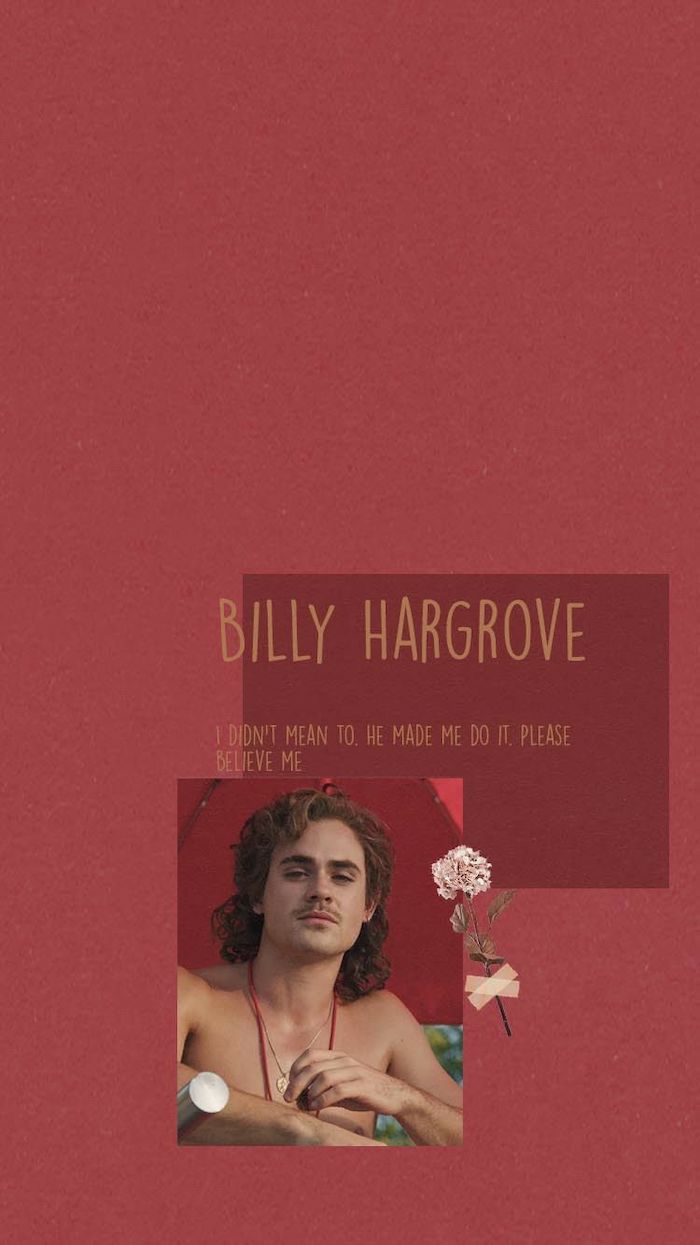 photo of billy hargrove, quote from the character written above the photo, red background, stranger things 3 wallpaper