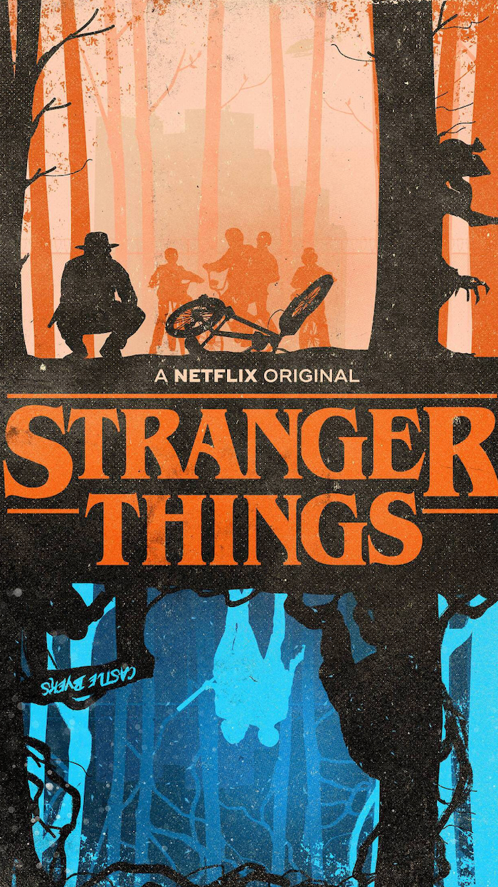 cartoon image of scenes from the show, stranger things wallpaper season 3, scene from the upside down