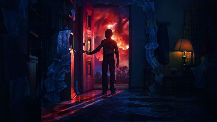 will byers in the upside down, opening the door, mind flayer in the sky, stranger things wallpaper iphone x